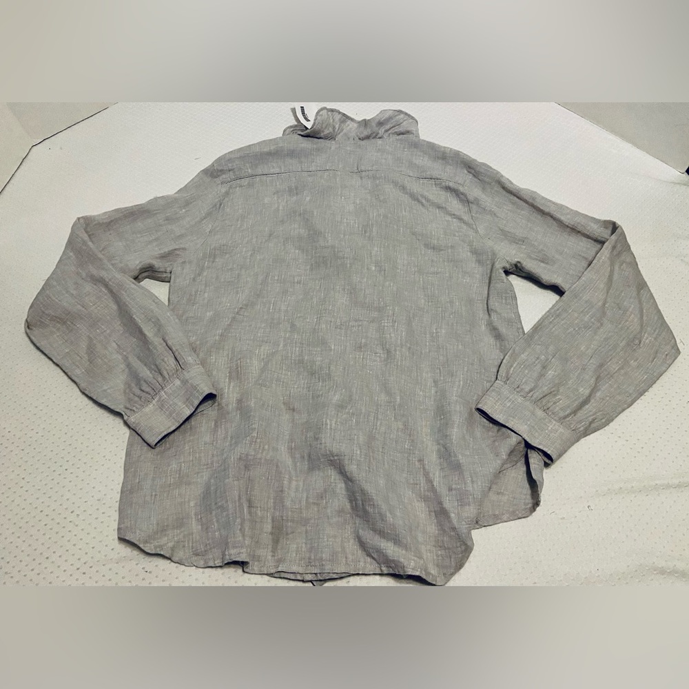 Roller Rabbit Ruffle Grey Linen Blouse, Size L - Picture 5 of 5
